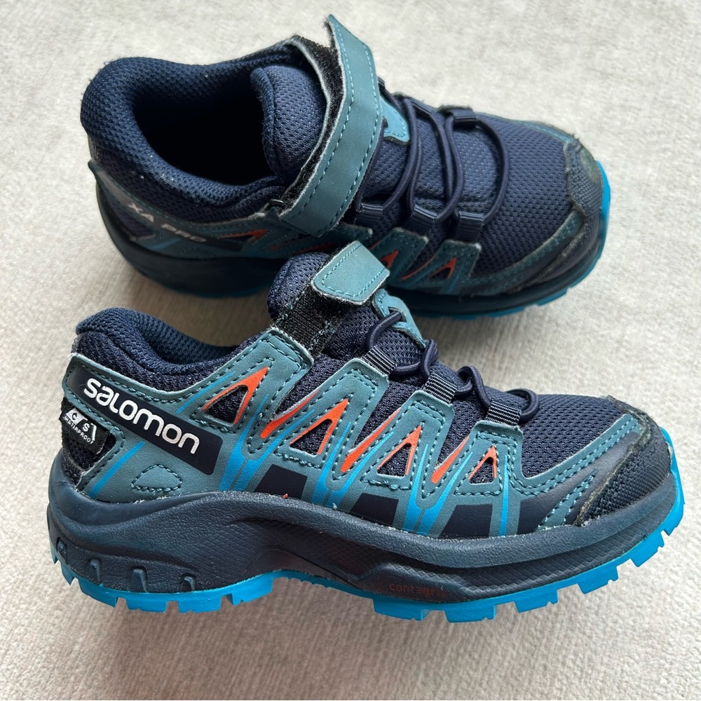 Salomon Kids Sneakers Navy Blue Teal with Orange Accents